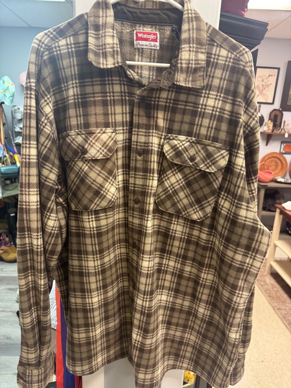Wrangler Brown and Cream Plaid Flannel Jacket